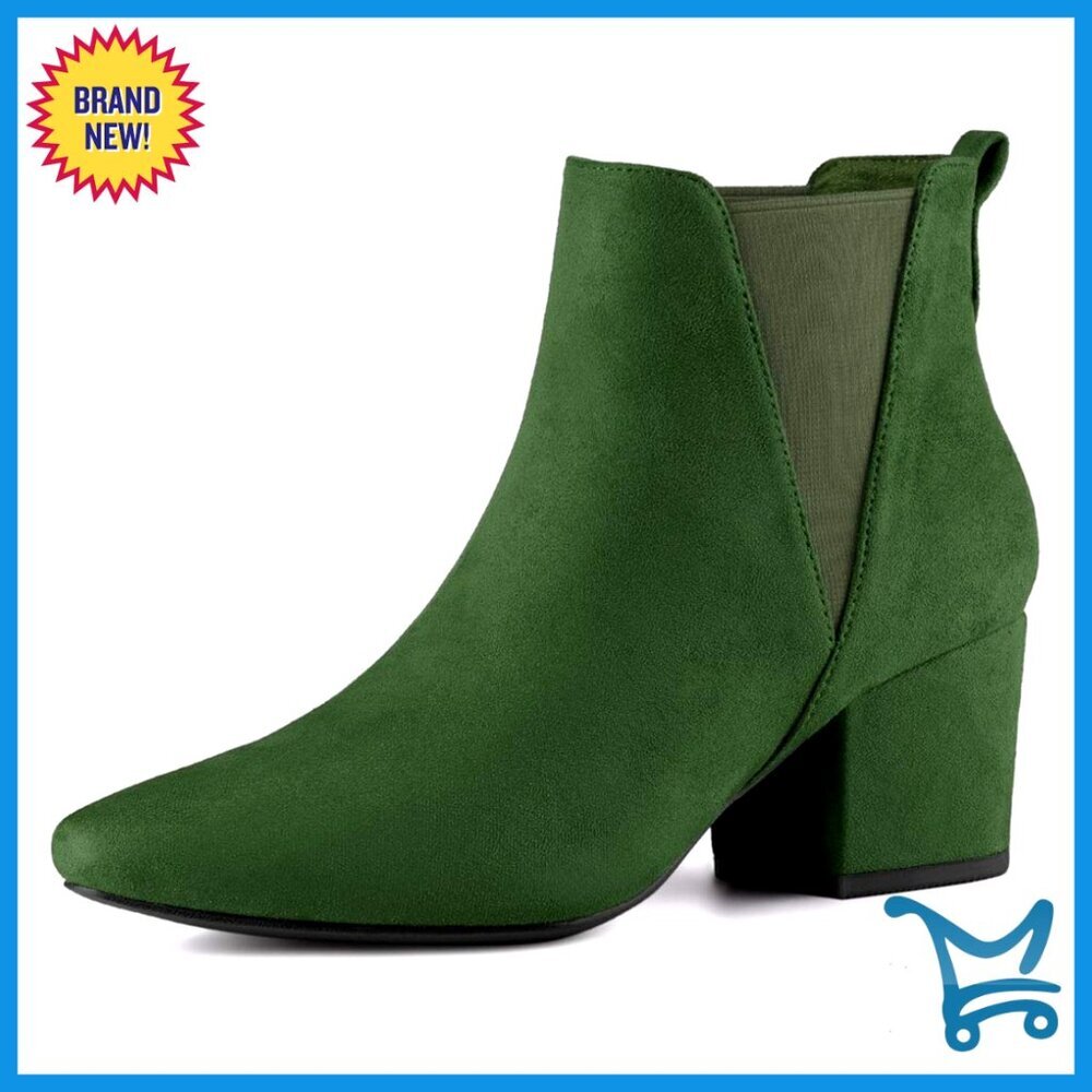 Pointed Toe Block Heel Chelsea Ankle Boots Faux Suede Office Casual